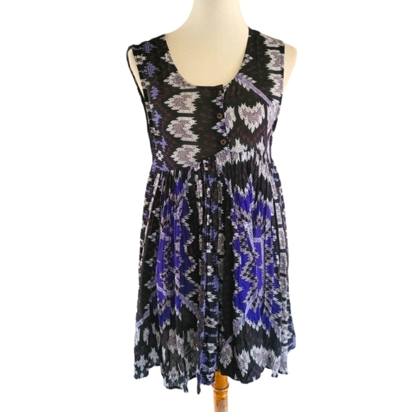 Free People Take Me to Thailand Ikat Geometric Tunic Mini Dress - Picture 2 of 8